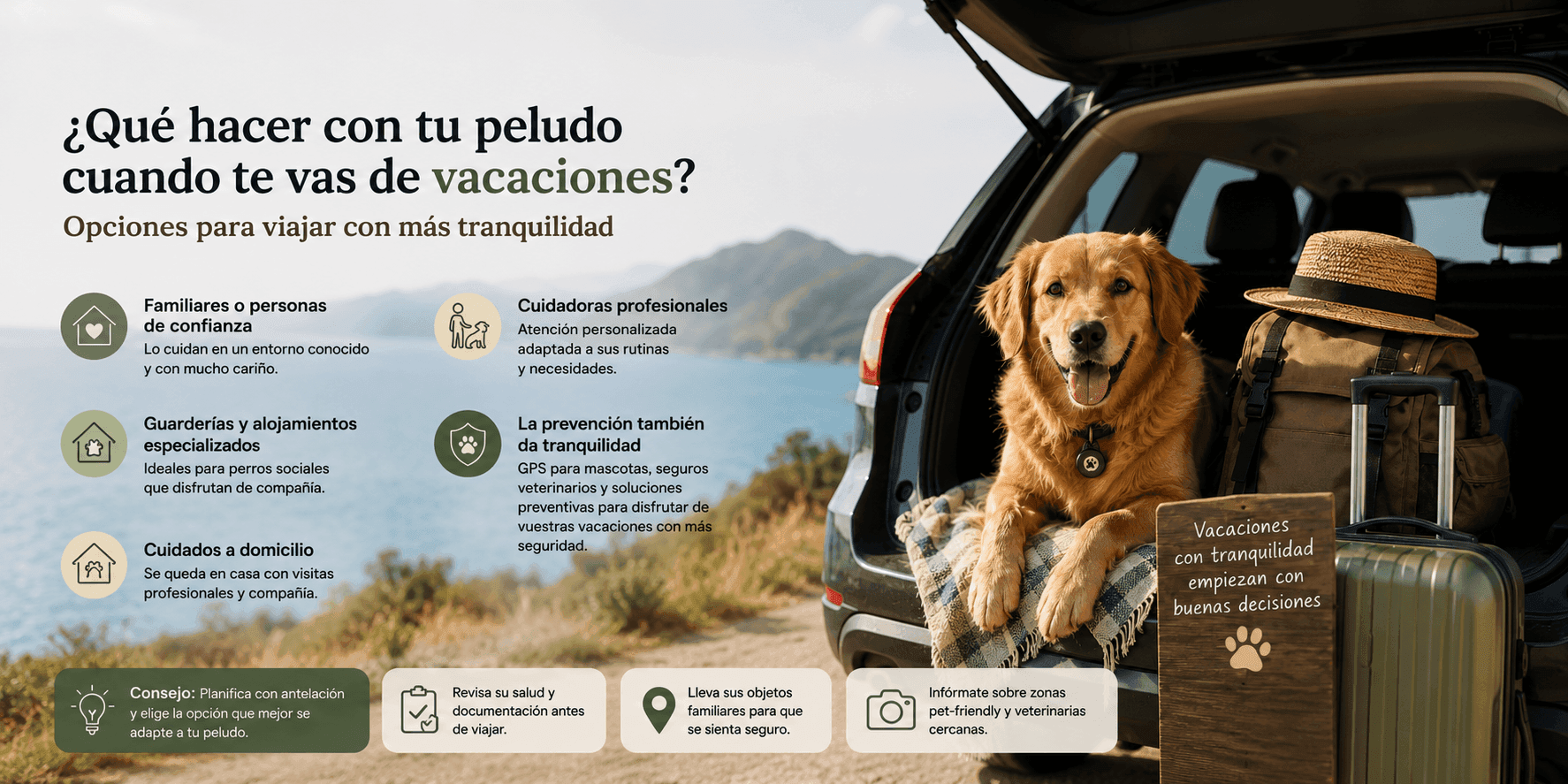 ¿Qué hacer con tu peludo cuando te vas de vacaciones? Opciones para viajar con más tranquilidad